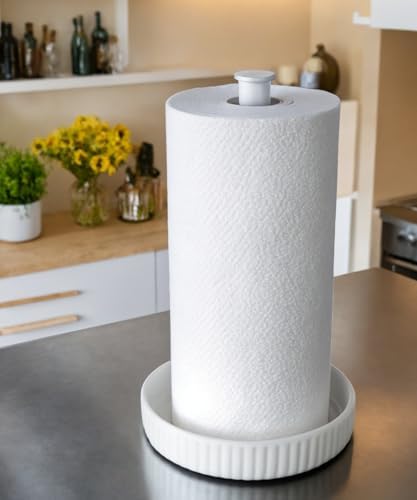 Paper Towel Holder Countertop, Ceramic Base, Fits Double to Family Rolls - Image 6
