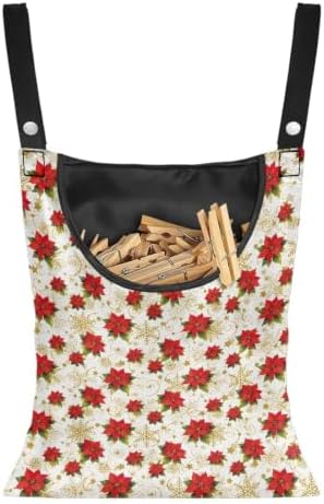 Red Floral Clothes Pin Storage Bag, Heavy Duty Hanging Holder by CREAMIC