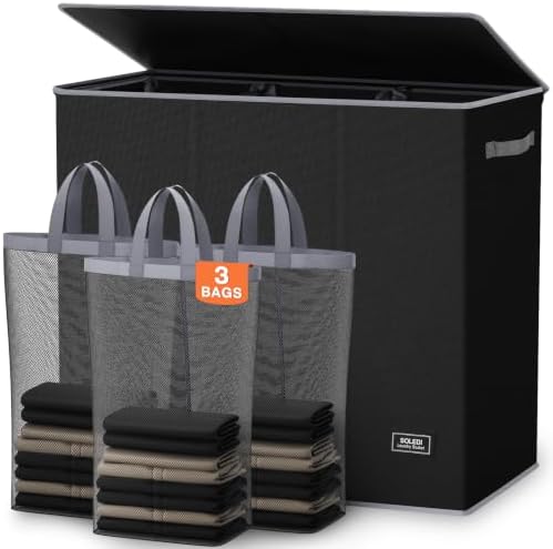 SOLEDI Large Laundry hamper 3 Section by SOLEDI