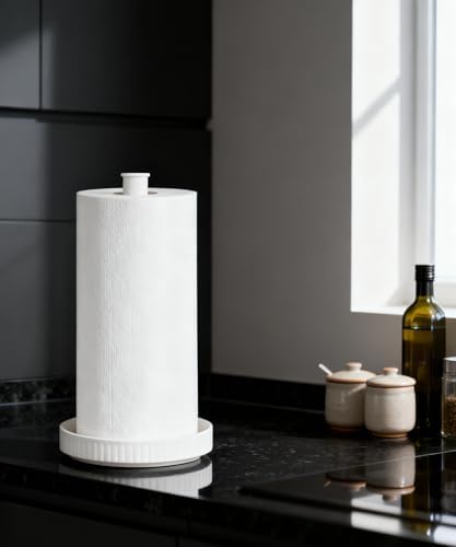 Paper Towel Holder, Ceramic Heavy Plate Base Wobble-Free, Roll Stand-White - Image 6
