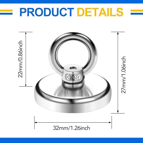 DIYMAG Magnetic Hooks with Countersunk Hole Eyebolt 110LBS 6 Pack - Image 2