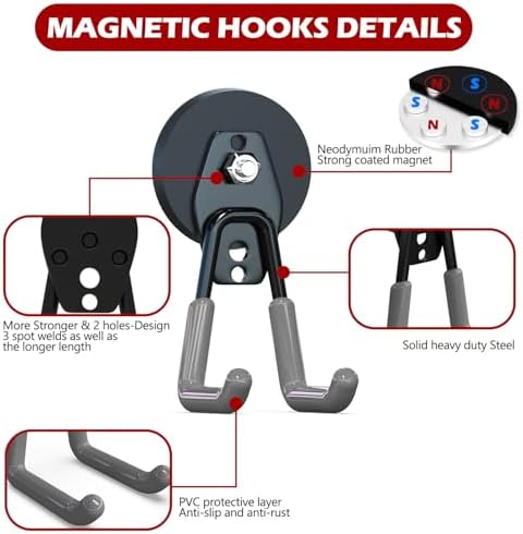 3-H Heavy Duty Magnetic Hooks, Large Magnet Hooks, 4 Pack Gray - Image 3