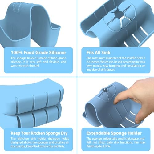 Sponge Holder for Kitchen Sink, Silicone Sink Saddle Caddy Organizer Rack - Image 2