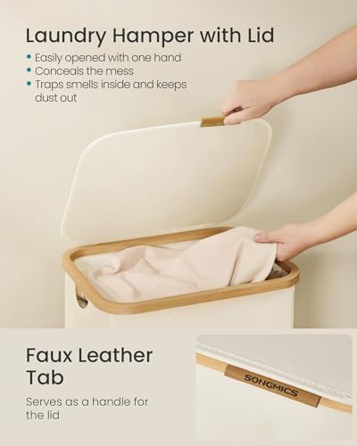 SONGMICS Laundry Hamper with Lid, 100L Laundry Basket, Bamboo Frame - Image 3