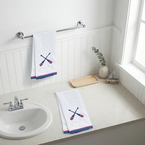 Ritz 2-Piece Cotton Velour Bathroom Hand Towel Set, Embroidered Criss Cross Oars - Image 5