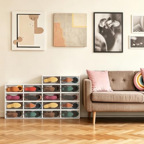 8 Pack Stackable Shoe Storage Boxes, Plastic Shoe Organizer Drawers Bins - Image 2