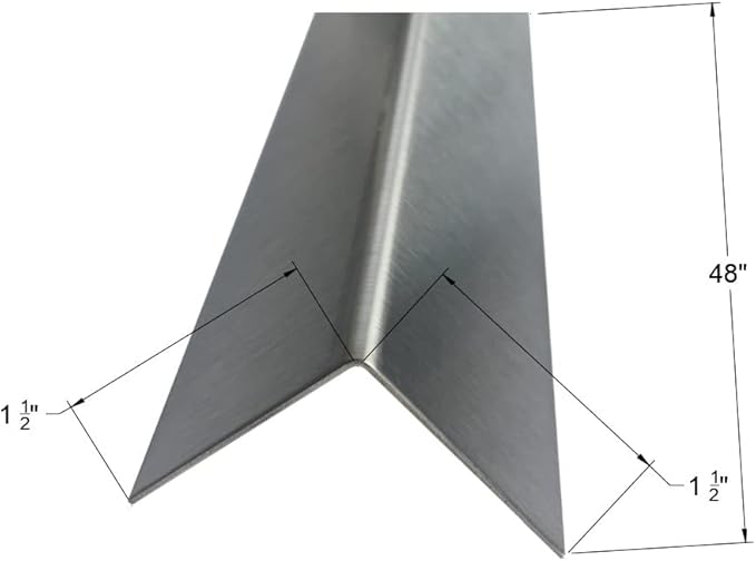 Brushed 304 Stainless Steel Corner Guards, 48" Wall Protectors, 20ga & 16ga, Available in 1/2" to 4", Multi-Pack Options (1, 2, 5, or 10) (1, 1 1/2 x 1 1/2, 20ga, No Hug Edges)