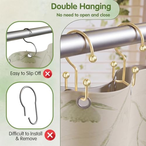 OEH Shower Curtain Hooks, Metal Shower Curtain Rings, Double Shower Rings - Image 5