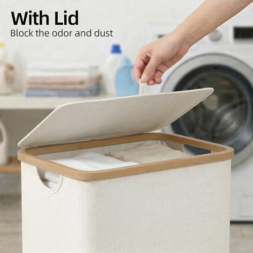 efluky Laundry Basket with Lid and Removable Bag, 100L Tall Laundry Hamper with - Image 2