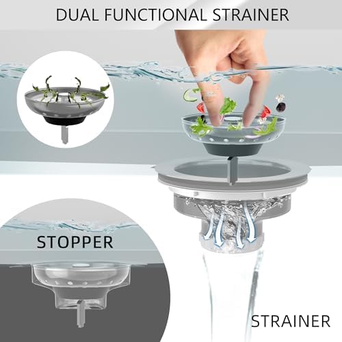 Kitchen Sink Drain 3-1/2 Inch Brushed Stainless Steel Sink Drain Strainer - Image 2