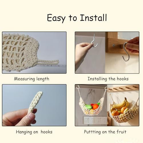 2 Pack Macrame Woven Hanging Fruit Hammock, 13×16in Beige Net - Image 5