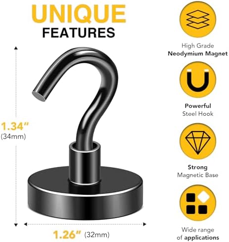 DIYMAG Magnetic Hooks, 120lbs 10pcs Cruise Cabin Essentials Heavy Duty Black - Image 3