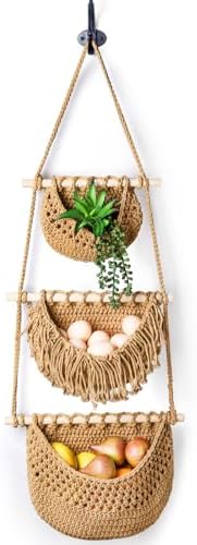 Lawei 3 Tier Hanging Fruit Basket, Wall Hanging Vegetable Fruit Baskets Cotton by ENJOYEVERYMOMENT