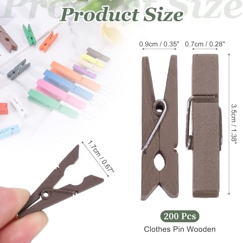 uxcell 200 Pcs Wooden Clothespins, 1.4 Inch Clothes Pins Wooden Colored Small - Image 2