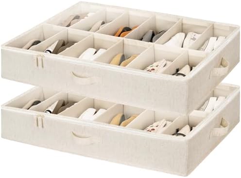 StorageWorks 2-Pack 24-Pair Underbed Shoe Storage Organizer, Linen Beige by StorageWorks