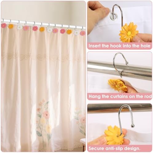 Flower Shower Curtain Hooks, 12 Pack Rustproof Stainless Steel Decorative - Image 6
