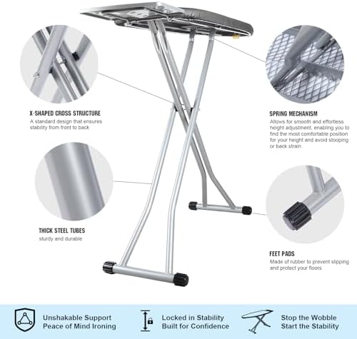 oleaf Ironing Board with Cover and Thicken Pad Height Adjustable Full Size - Image 4