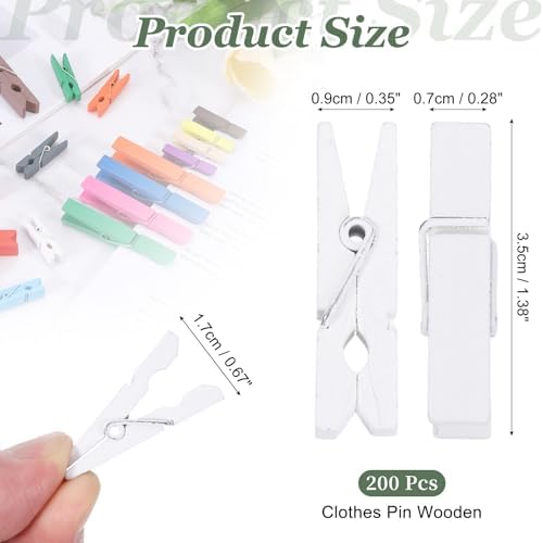 uxcell 200 Pcs Wooden Clothespins, 1.4 Inch Clothes Pins Wooden Colored Small - Image 2