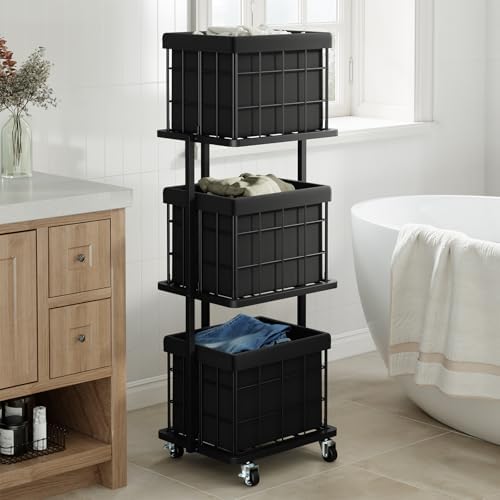 120L Vertical Laundry Sorter, 3 Tier Metal Rolling Laundry Basket - Image 7
