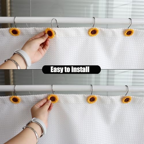 Sunflower Shower Curtain Hooks, Rust-Resistant Yellow Flower Hooks - Image 6
