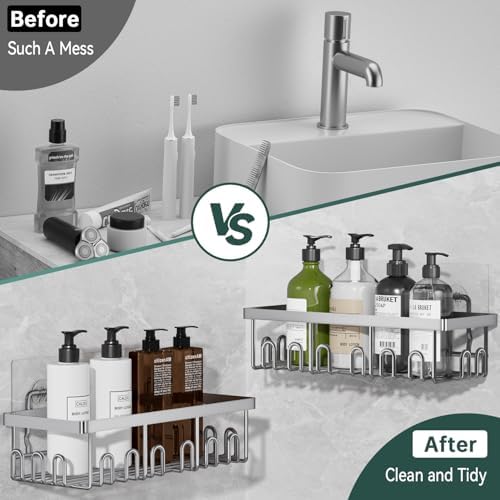 5-Pack Adhesive Shower Caddy for Bathroom & Home Decor Silver - Image 5