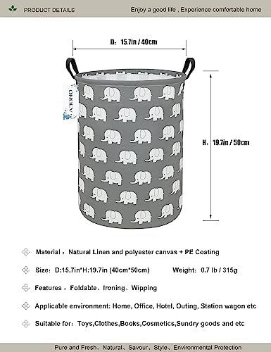 Round Elephant Laundry Hamper Waterproof Fabric Home Storage - Image 2