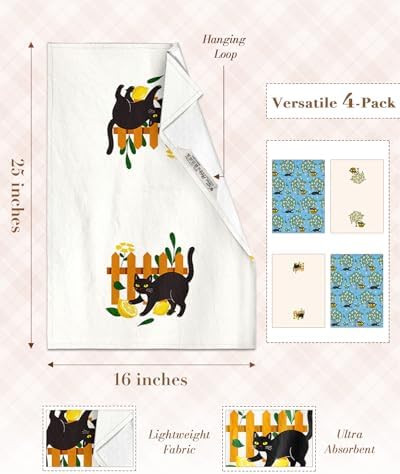 Miss Adola Flour Sack Kitchen Towels Set of 4, Lemon Grove Cat - Image 5