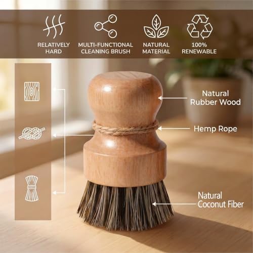 Wood Dish Brush, Natural Fiber Kitchen Scrubber - Image 4