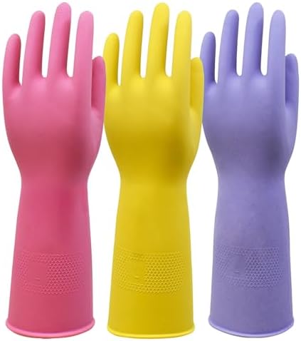 Rubber Kitchen Dishwashing Gloves, 3 Pairs by SLICKKIT