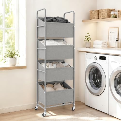 STO STO 4-Tier Vertical Rolling Laundry Hamper, Removable Bags - Image 2