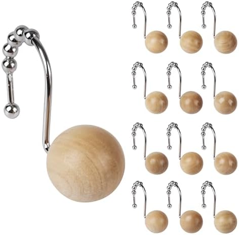 Sunlit Boho Wood Beads Decorative Shower Curtain Hooks, Shower Curtain Rings by Sunlit