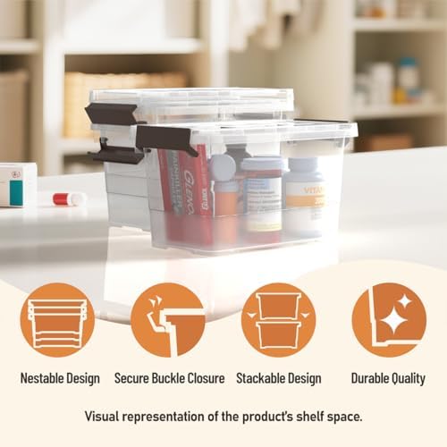 8 Pack Plastic Storage Latch Bins, 4 Quart Clear Plastic Handle Box - Image 4