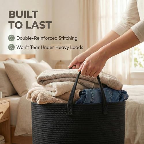 JMvicyroam 65L Extra Large Machine Washable Cotton Rope Blanket Basket - Image 6