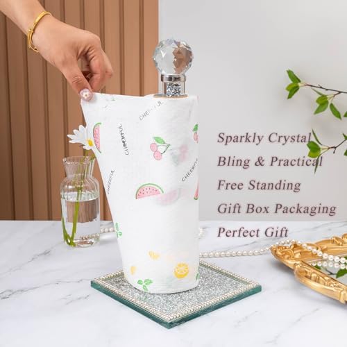Silvery Crystal Standing Paper Towel Roll Holder Countertop Weighted Rack - Image 2
