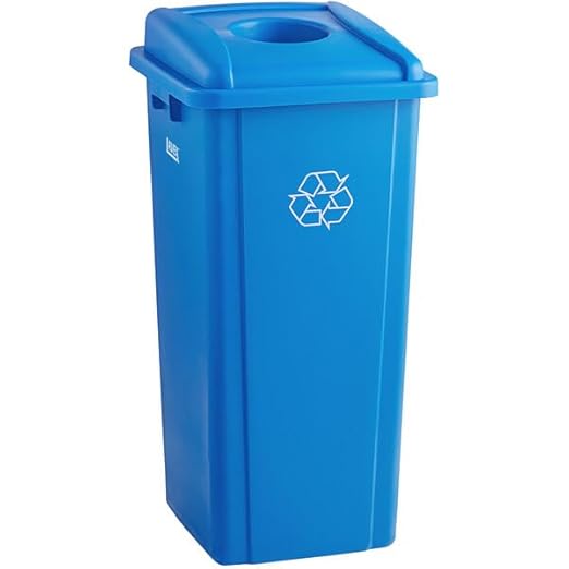 Square Recycling Bin with Bottle/Can Lid, 23 Gallon, Blue, 16W x 16D x 30H inches