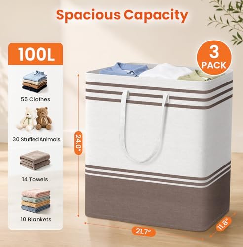 TranquilRelax 3-Pack Laundry Basket, Laundry Hamper, Khaki-100L - Image 2