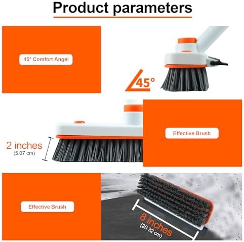 Floor Scrub Brush with Long Handle, 3-in-1 Rotating Scrubber with Squeegee - Image 5