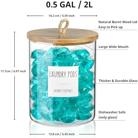 Glass Laundry Pods Container, Half Gallon 2 Liter Laundry Jars - Image 2