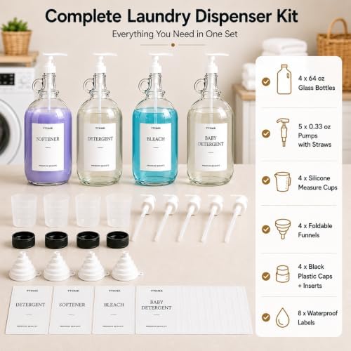 4 Pack Glass Laundry Detergent Dispensers, 64 oz Half Gallon Bottles - Image 2