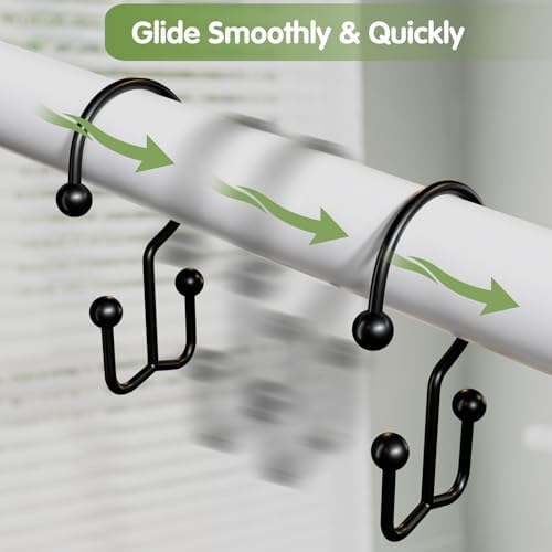 OEH 24 Pcs Shower Curtain Hooks, Metal Shower Curtain Rings, Double Shower Rings - Image 5