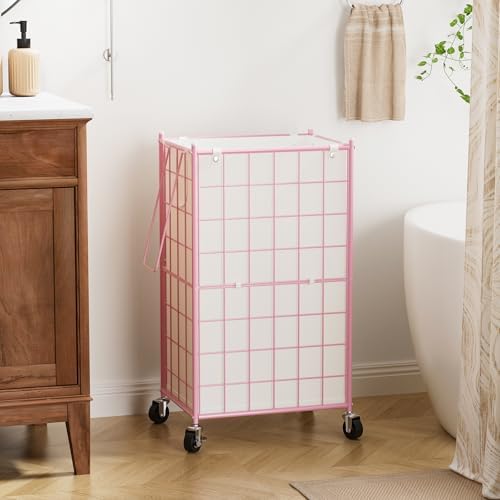 WOWLIVE Rolling Laundry Basket, Metal Wire Frame Laundry Hamper - Image 3