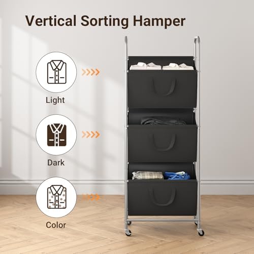 ELYKEN 3-Tier Vertical Rolling Laundry Hamper - Image 6