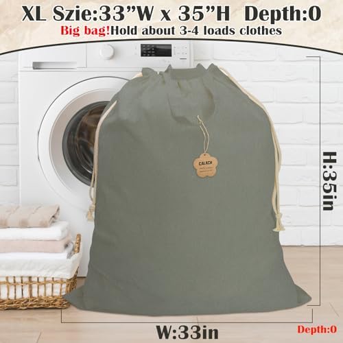 Cotton Canvas Laundry Bag 33"Wx 35"H, Extra Large Heavy Duty, XL cottonGrey - Image 2