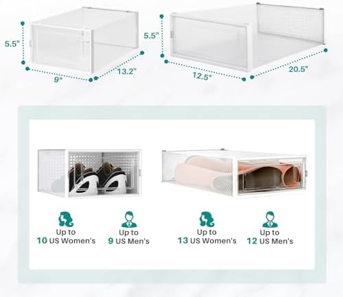 8-Piece Boot and 12-Piece Shoe Storage Box, Stackable Clear Plastic Shoe Box - Image 7