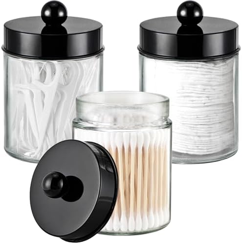 3PC Farmhouse Decor Qtip Holder Apothecary Jars Bathroom Vanity Storage by Komashr