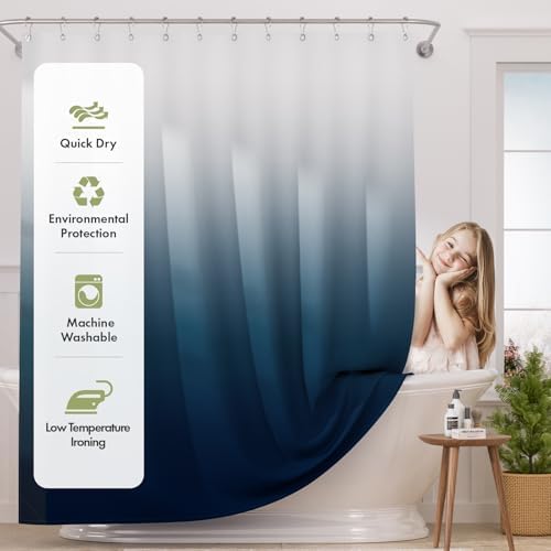 AmazerBath Shower Curtain, Cloth Ombre Blue Curtain Set - Image 2