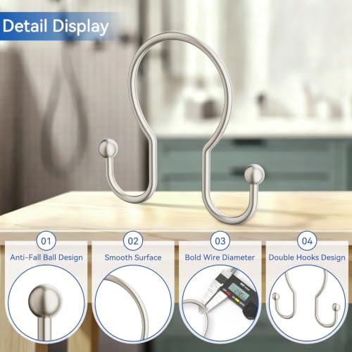 OEH Shower Curtain Hooks, Metal Shower Curtain Hangers, Double Hook Shower - Image 4