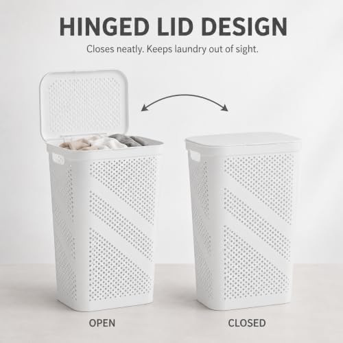 White Laundry Hamper with Hinged Lid, Rectangular 23.9 Inch - Image 4