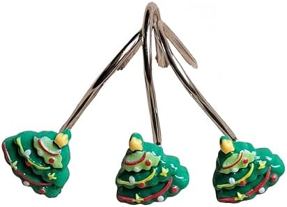 Two Fish Home Fashions Set of 12 Decorative Christmas Tree Resin Shower Curtain - Image 2