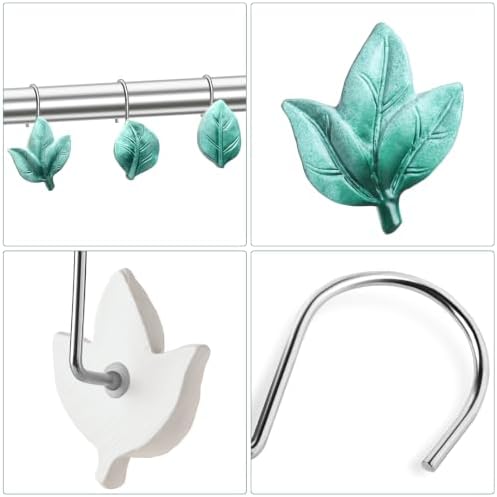 Teal Plant Leaf Shower Curtain Hooks, Eucalyptus Bathroom Decor - Image 3
